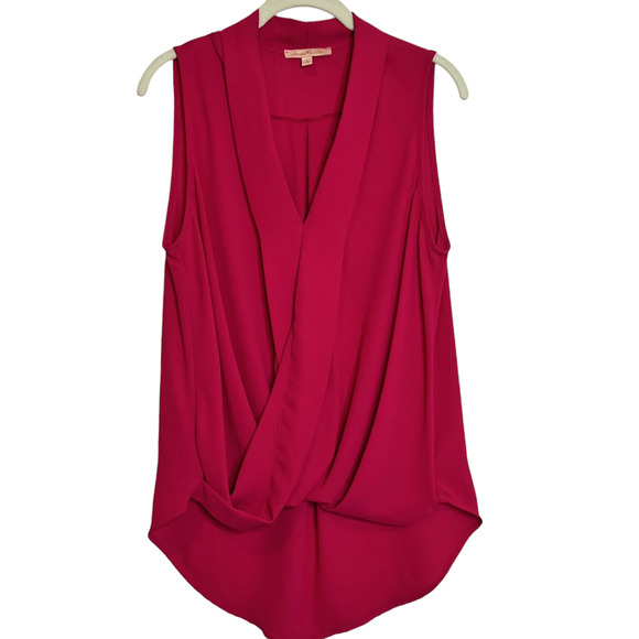 Gibson Latimer Womens Faux Wrap Blouse Small Sleeveless Dark Pink Barbiecore - Picture 1 of 5